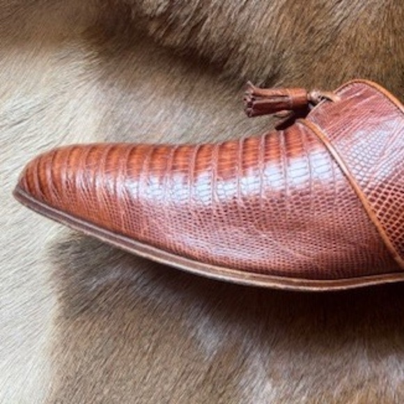Brown Lizard Leather DANIELE FERRADINI Dress Loafers 11.5 [VINTAGE - NEVER WORN] - Picture 3 of 11